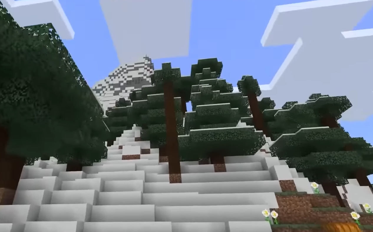 A sprawling Minecraft mountain landscape